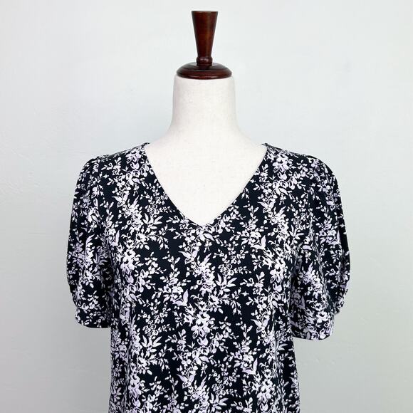 Ann Taylor LOFT Purple Floral Puff Sleeve Dress NWT - Picture 5 of 10
